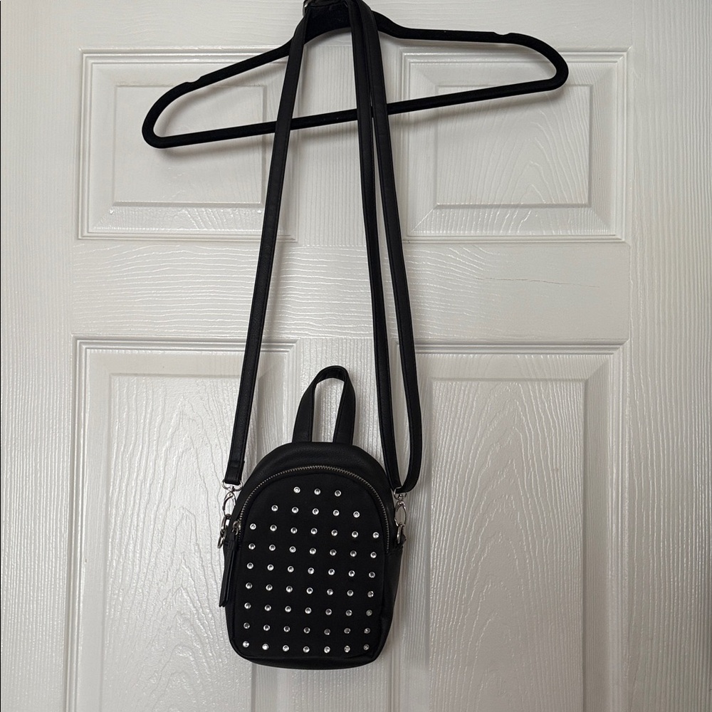 Black Rhinestone Women's Micro Backpack